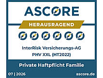 Qualitätssiegel Privathaftpflichtversicherung Familie: ASCORE - herausragend